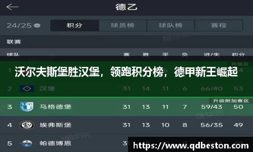 沃尔夫斯堡胜汉堡，领跑积分榜，德甲新王崛起
