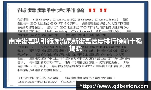 南京街舞队引领潮流最新街舞速度排行榜前十强揭晓